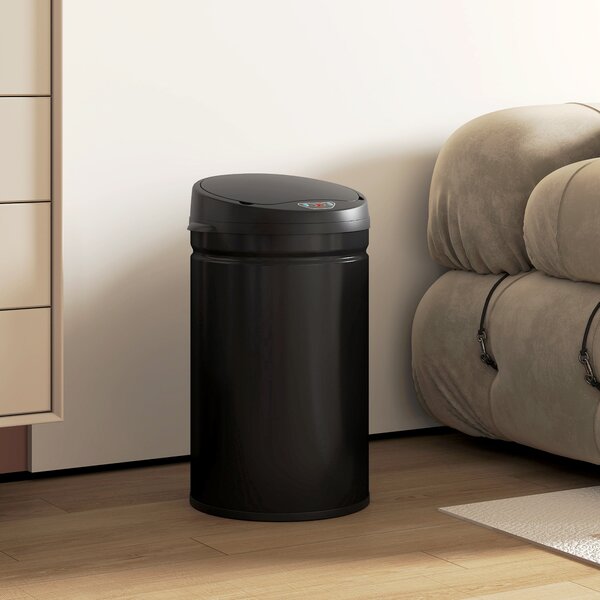HOMCOM Bidone della Spazzatura da Cucina Automatico 30 L Sensore Infrarossi Chiusura Automatica Antimacchie Acciaio Inox Nero | Aosom Italy