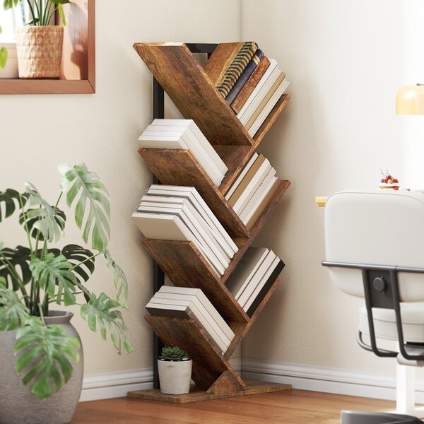 HOMCOM Libreria a 7 Livelli con Forma di Albero, 50x24x109 cm, Marrone Rustico | Aosom Italy