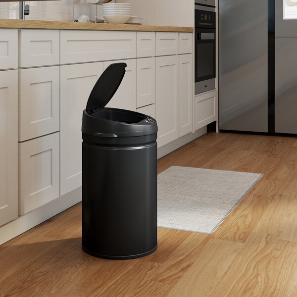 HOMCOM Bidone della Spazzatura da Cucina Automatico 30 L Sensore Infrarossi Chiusura Automatica Antimacchie Acciaio Inox Nero | Aosom Italy