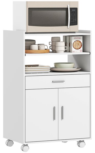 HOMCOM Mobile Microonde in Legno con Cassetto, Armadietto a 2 Ante e 2 Ripiani, 59x40x92 cm, Bianco | Aosom Italy