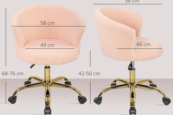 Vinsetto Poltrona da ufficio Ergonomica, Regolabile in altezza e con seduta girevole, Base in acciaio, 58x56x76cm, Rosa | Aosom Italy