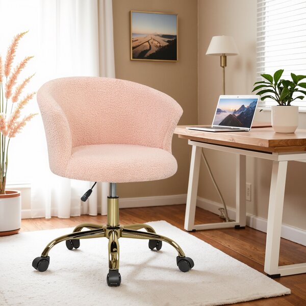 Vinsetto Poltrona da ufficio Ergonomica, Regolabile in altezza e con seduta girevole, Base in acciaio, 58x56x76cm, Rosa | Aosom Italy