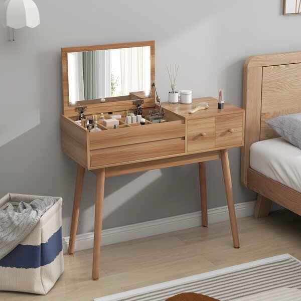 HOMCOM Tavolo da Trucco con Specchio a Luci LED e Spazio Contenitore in Legno, 100x40x87 cm | Aosom Italy