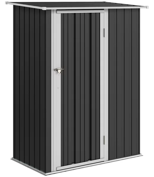 Outsunny Casetta da Giardino con tetto inclinato, Porta Attrezzi Capanno in Acciaio Impermeabile, 142x84x189 cm, Grigio | Aosom Italy