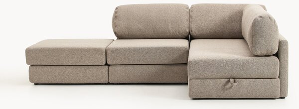 Divano letto angolare in bouclé con contenitore Ladina