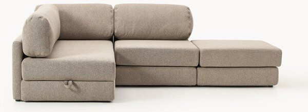 Divano letto angolare in bouclé con contenitore Ladina