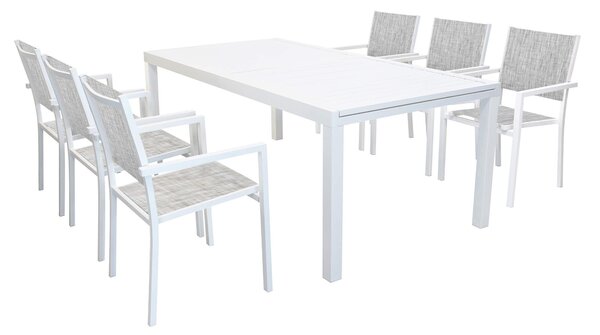 DEXTER - set tavolo in alluminio cm 200/300 x 100 x 74 h con 6 poltrone Venus