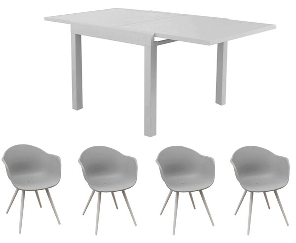 JERRI - set tavolo in alluminio cm 90/180 x 90 x 75 h con 4 Poltrone Dynamo