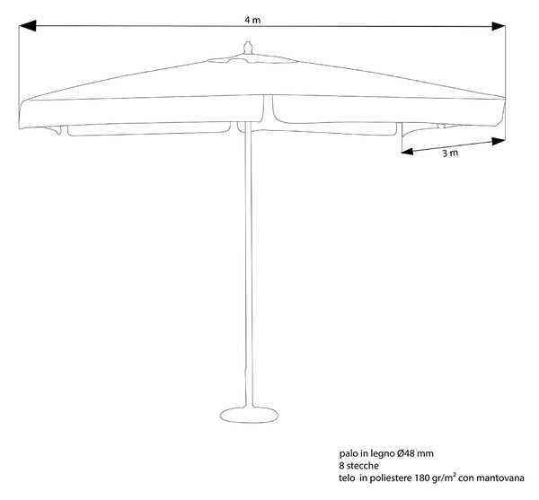 DOMINUS - ombrellone da giardino palo centrale in legno 3 x 4 m