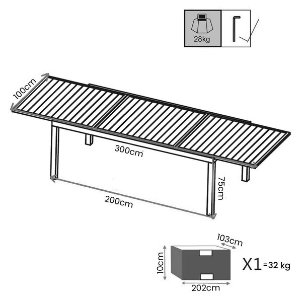 DEXTER - tavolo da giardino allungabile in alluminio da 200 x 100 cm
