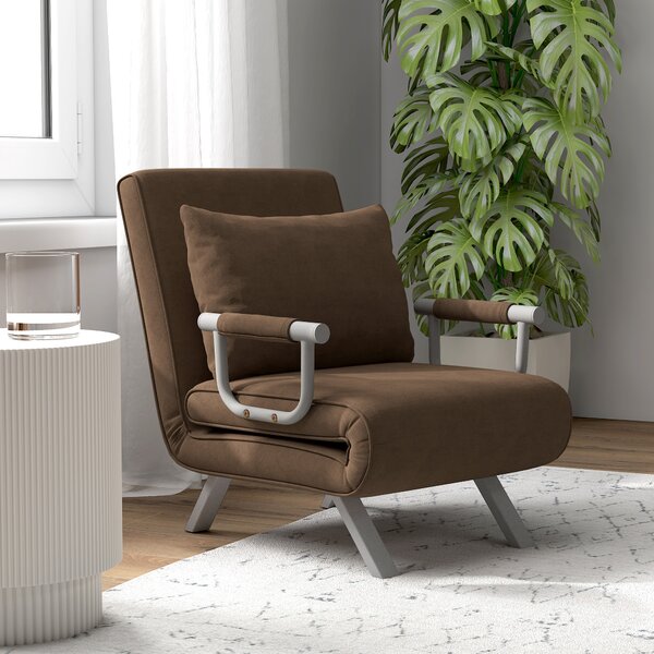 HOMCOM Poltrona Letto Reclinabile 2 in 1 con Schienale su 5 Posizioni e Cuscino, Sedia Moderna è in metallo, 65x69x80cm, Marrone | Aosom Italy