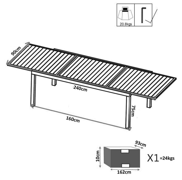 DEXTER - tavolo da giardino allungabile in alluminio da 160 x 90 cm