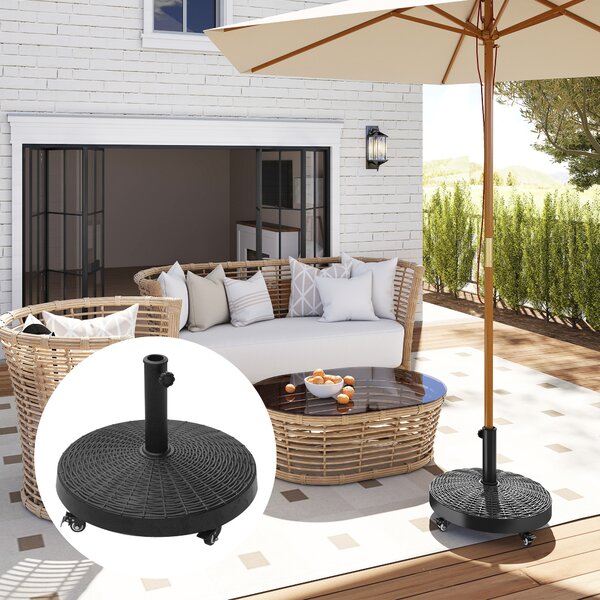 Outsunny Base per Ombrellone Diametro 4 Cm 4 Rotelle con Freni Tondo da Giardino Acciaio Resina ∅52 x 41cm Nero|Aosom