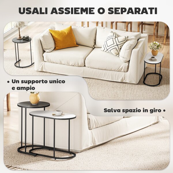 HOMCOM Set 2 Tavolini da Salotto Impilabili con Telaio in Metallo per Soggiorno e Ufficio, Grigio e Bianco | Aosom Italy