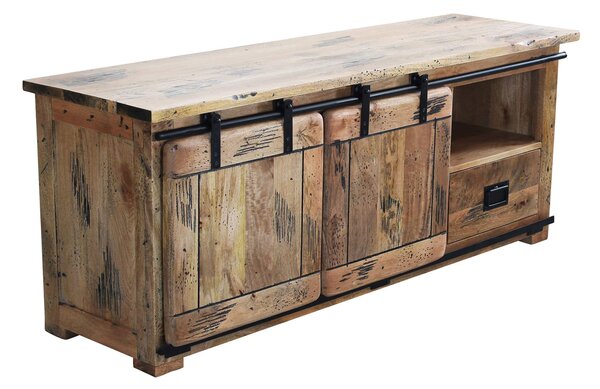 BEILY - porta tv legno di mango con 2 ante scorrevoli