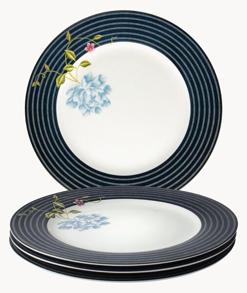Set di 4 piatti piani in porcellana Midnight Candy Stripe