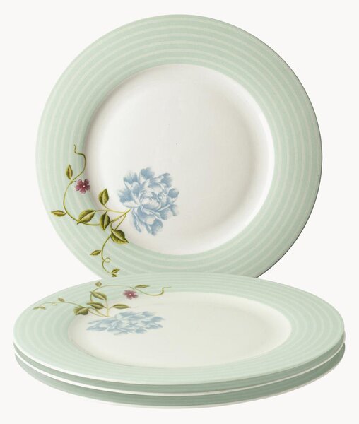 Set di 4 piatti piani in porcellana Mint Candy Stripe