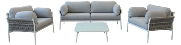 GALASSIA - salotto con struttura in alluminio bianco, rosso o antracite, rivestimento in corda in pvc
