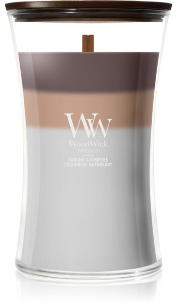 Woodwick Trilogy Radiant Cashmere candela profumata con stoppino in legno 610 g