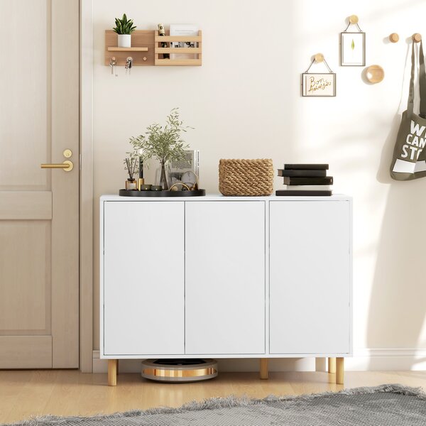 Credenza Moderna con 2 Armadietti a 3 Ripiani in Legno, ante lisce senza maniglie e sistema antiribaltamento,107x40x80 cm, Bianco | Aosom Italy