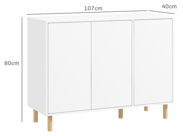 Credenza Moderna con 2 Armadietti a 3 Ripiani in Legno, ante lisce senza maniglie e sistema antiribaltamento,107x40x80 cm, Bianco | Aosom Italy