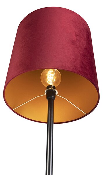 Lampada da terra nera con paralume in velluto rosso con oro 40 cm - Simplo