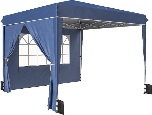 VivaGarden Gazebo da Giardino 3x3 mt Pieghevole in Metallo/Tessuto Tende Laterali con Finestre colore Blu