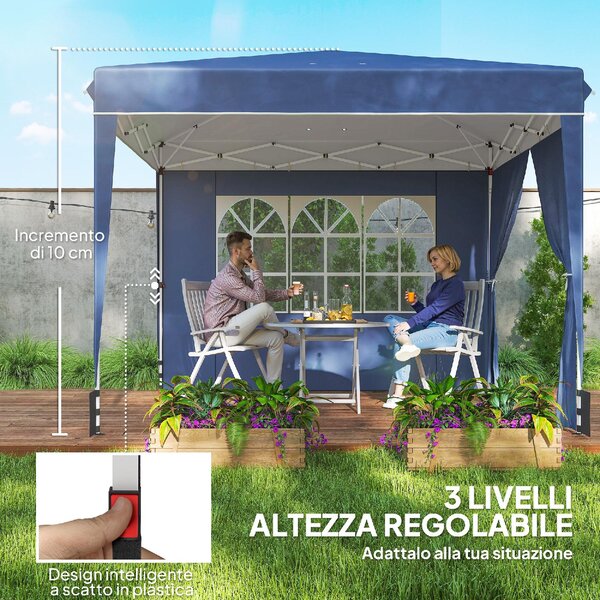 VivaGarden Gazebo da Giardino 3x3 mt Pieghevole in Metallo/Tessuto Tende Laterali con Finestre colore Blu