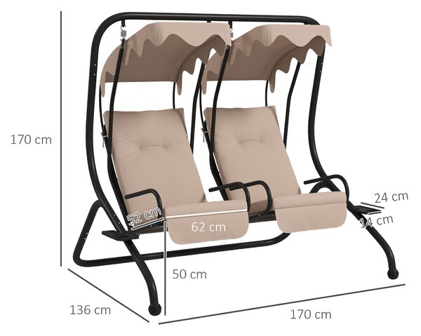 Outsunny Dondolo da Giardino 2 Posti con Tetto Parasole, in Acciaio e Poliestere, 170x136x170 cm, Beige
