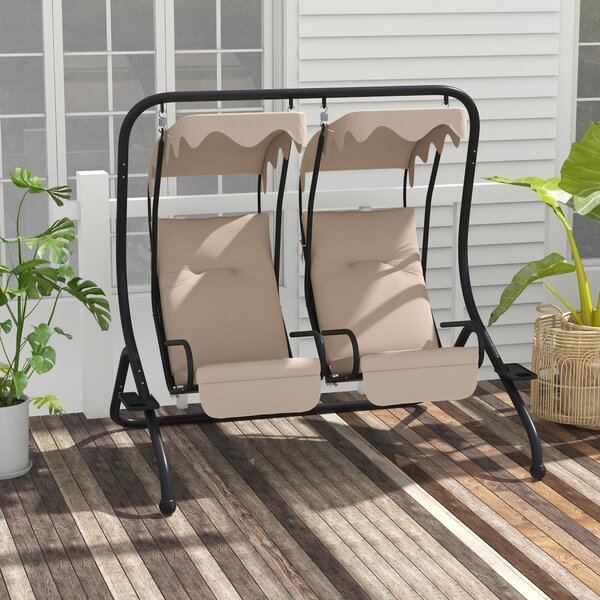 Outsunny Dondolo da Giardino 2 Posti con Tetto Parasole, in Acciaio e Poliestere, 170x136x170 cm, Beige