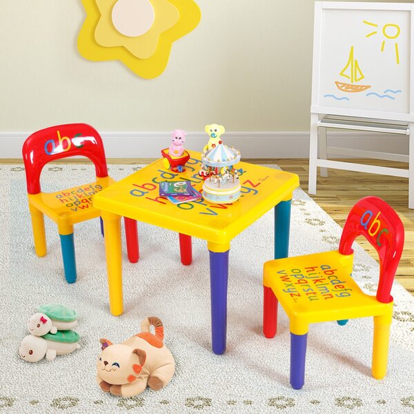 Costway Set tavolo con 2 sedie per bambini in PE+PP Set di mobili per bimbi multifunzionale colorato>
