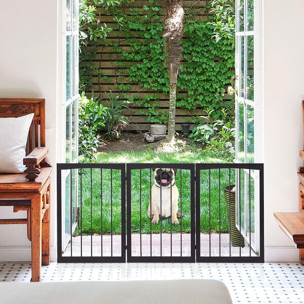Costway Divisorio cancello per cane pieghevole in legno Barriera di  sicurezza per animali 160x1,2x76cm>