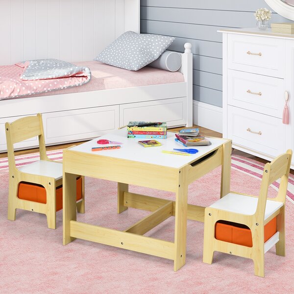 Costway Set tavolo con 2 sedie per bambini in legno Set di 3 pezzi mobili per bimbi 62x62x48cm Colorato>