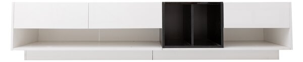 Mobile TV Lowboard Kombination in Bianco e nero lucido, Design a Blocchi di Colore, Cassetti, Ripiani, Vari Spazi per Riporre, Bianco