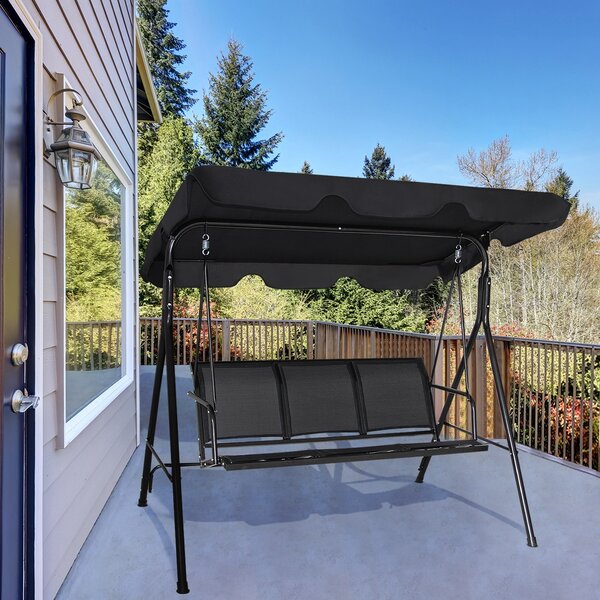 Costway Dondolo a 3 posti con oscurante da giardino Altalena adulti da esterno 170x110x150cm Nero>