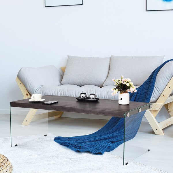 Costway Tavolino da salotto moderno con gambe in vetro temperato 110x55x40cm Marrone>