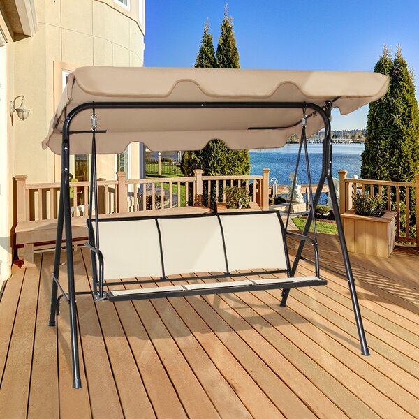 Costway Dondolo a 3 posti con oscurante da giardino Altalena adulti da  esterno 170x110x150cm Marrone chiaro>