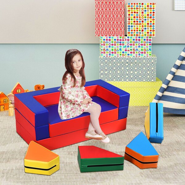 Costway Set di divano per bambini multifunzionale Set mobile da gioco per bimbi 141x94x12cm>