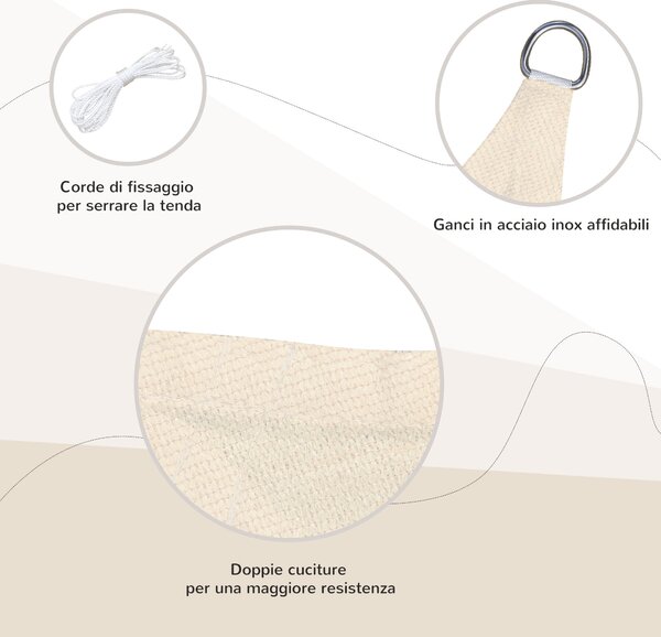 Outsunny Vela Ombreggiante Rettangolare 4x6m, Protezione Raggi UV, con 4 Ganci in Acciaio e Corde per Fissaggio, Crema | Aosom