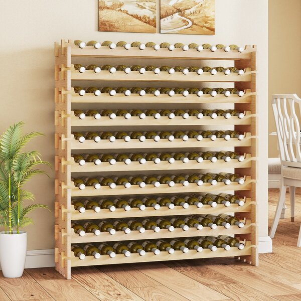 Costway Supporto di stoccaggio del vino a 10 ripiani impilabili in legno, Portabottiglie per vino da 120 bottiglie Legno naturale