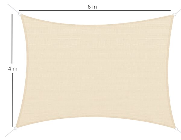 Outsunny Vela Ombreggiante Rettangolare 4x6m, Protezione Raggi UV, con 4 Ganci in Acciaio e Corde per Fissaggio, Crema | Aosom