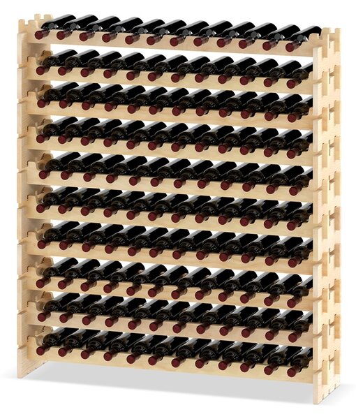 Costway Supporto di stoccaggio del vino a 10 ripiani impilabili in legno, Portabottiglie per vino da 120 bottiglie Legno naturale