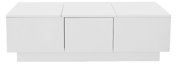 Tavolino da Salotto Bianco Lucido con Struttura Portaoggetti Push-Pull e Doppio Cassetto, Bianco