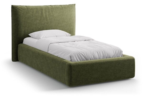 Letto singolo imbottito verde con contenitore con rete inclusa 90x200 cm Kaelle – Micadoni