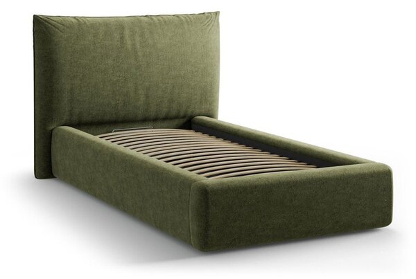 Letto singolo imbottito verde con contenitore con rete inclusa 90x200 cm Kaelle – Micadoni