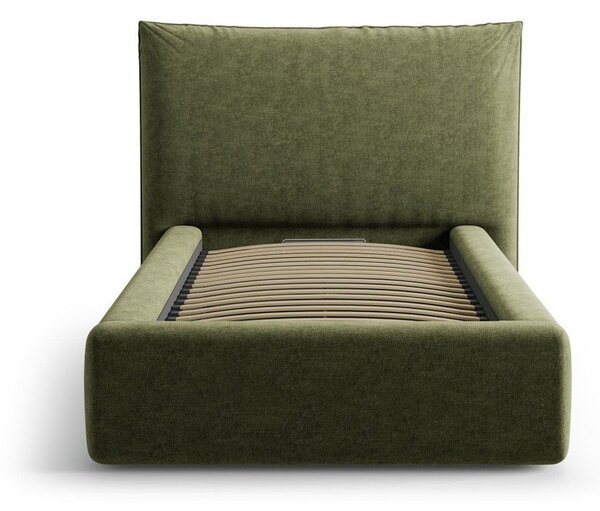 Letto singolo imbottito verde con contenitore con rete inclusa 90x200 cm Kaelle – Micadoni