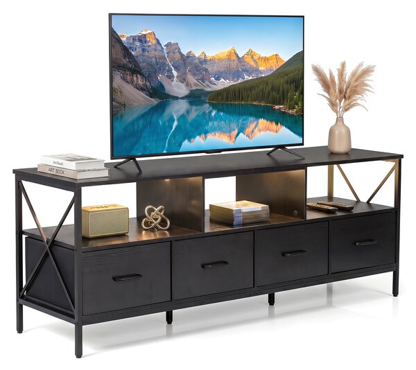 Costway Mobile tv industriale da 80" con luci led dimmerabili, Mobile multimediale con telecomando 3 scomparti aperti per soggiorno Nero