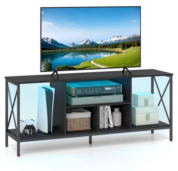 Costway Mobile tv moderno con luci per televisore fino a 65 pollici con 2 ripiani, Tavolino centro di intrattenimento in legno per salotto e camera