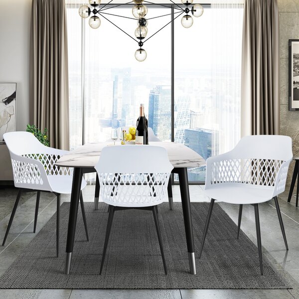 Costway Set di 2 sedie da pranzo moderne con gambe di metallo resistenti, Sedie da pranzo con schienale ergonomico, Bianco>