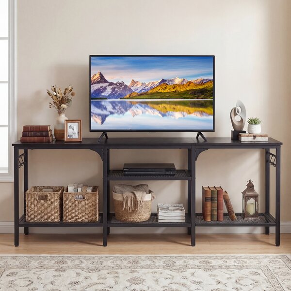 Costway Mobile porta tv industriale per televisori da 65" con 4 ripiani in rete metallica, Tavolo consolle multimediale per soggiorno e camera da letto
